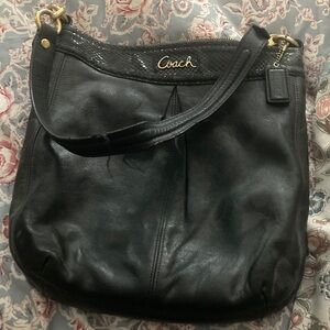 Coach Black Leather Shoulder Bag with Gold Hardware